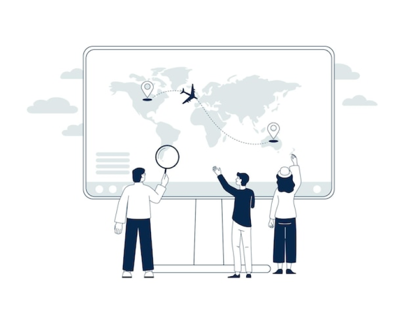 Illustration of people planning international travel